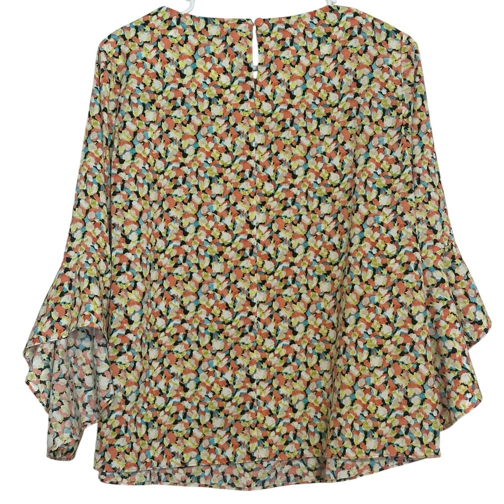 Kasper Multicolor Abstract Floral Bell Sleeve Blouse NWOT • Statement • Size S - Picture 3 of 9